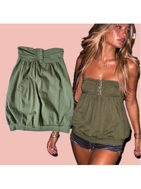 Y2K green khaki Bubble Hem Tube Top Deadstock Alcott Size L – Cinched
